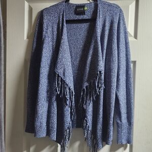 Lysse Heathered Blue Fringe Cardigan NWOT